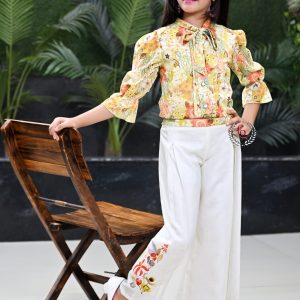 Girls Floral Printed Top & Embroidered Palazzo Set